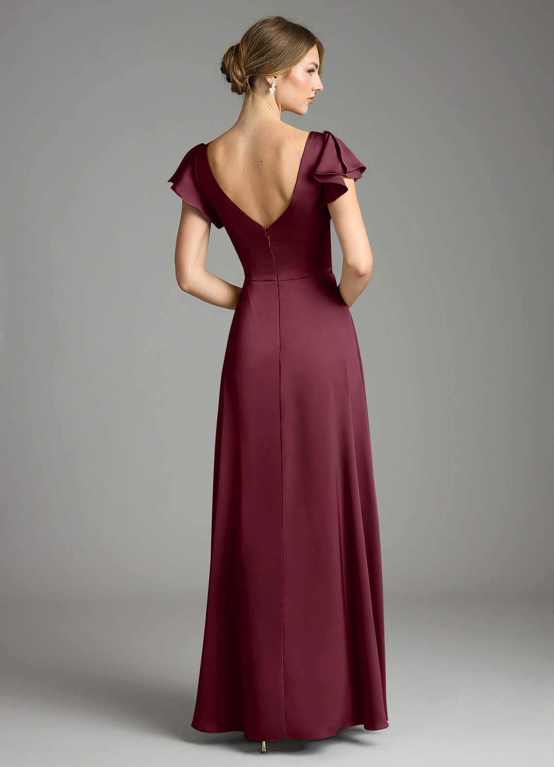 Omari A-Line V-Neck Stretch Satin Bridesmaid Dress in Cabernet