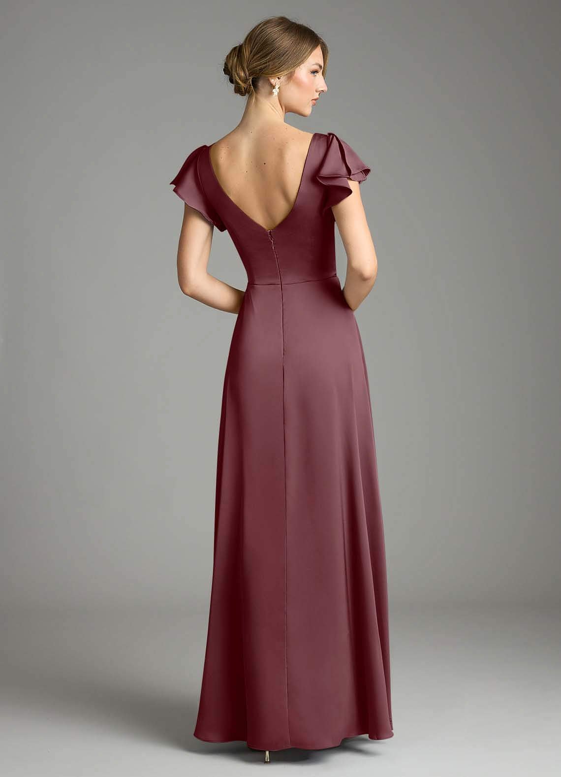 Omari A-Line V-Neck Stretch Satin Bridesmaid Dress in Sangria