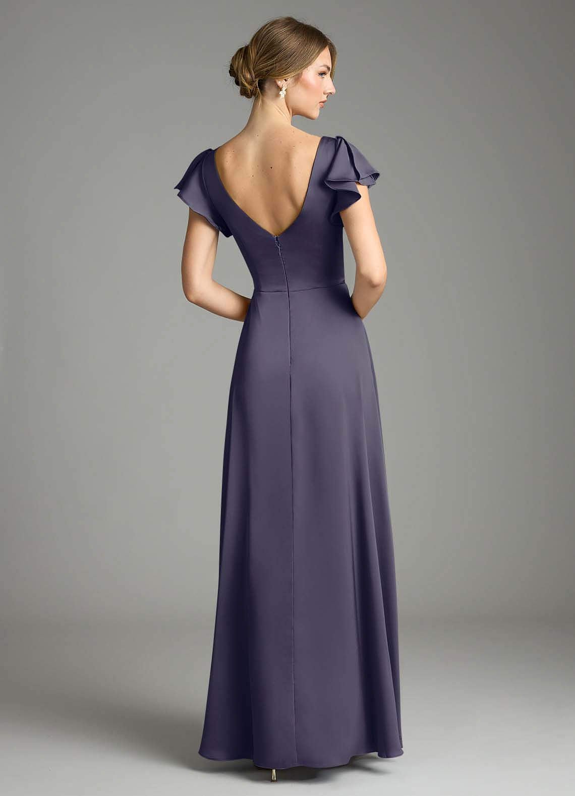 Omari A-Line V-Neck Stretch Satin Bridesmaid Dress in Stormy