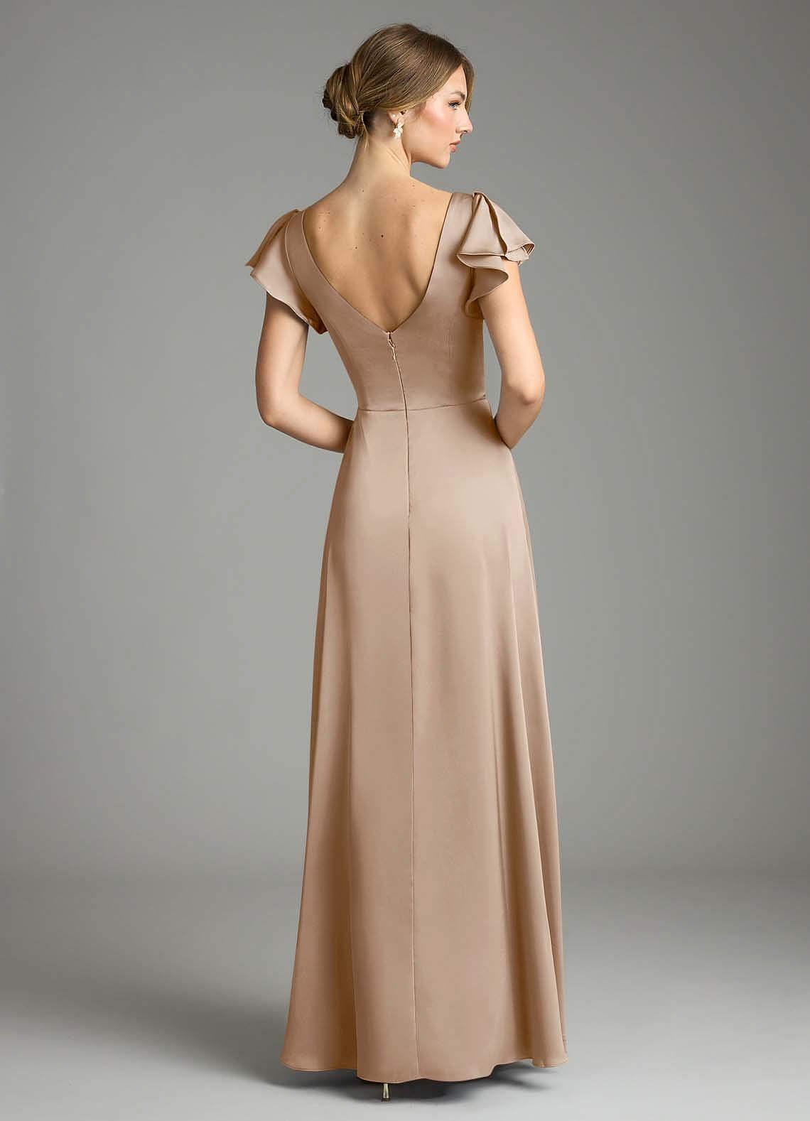Omari A-Line V-Neck Stretch Satin Bridesmaid Dress in Taupe