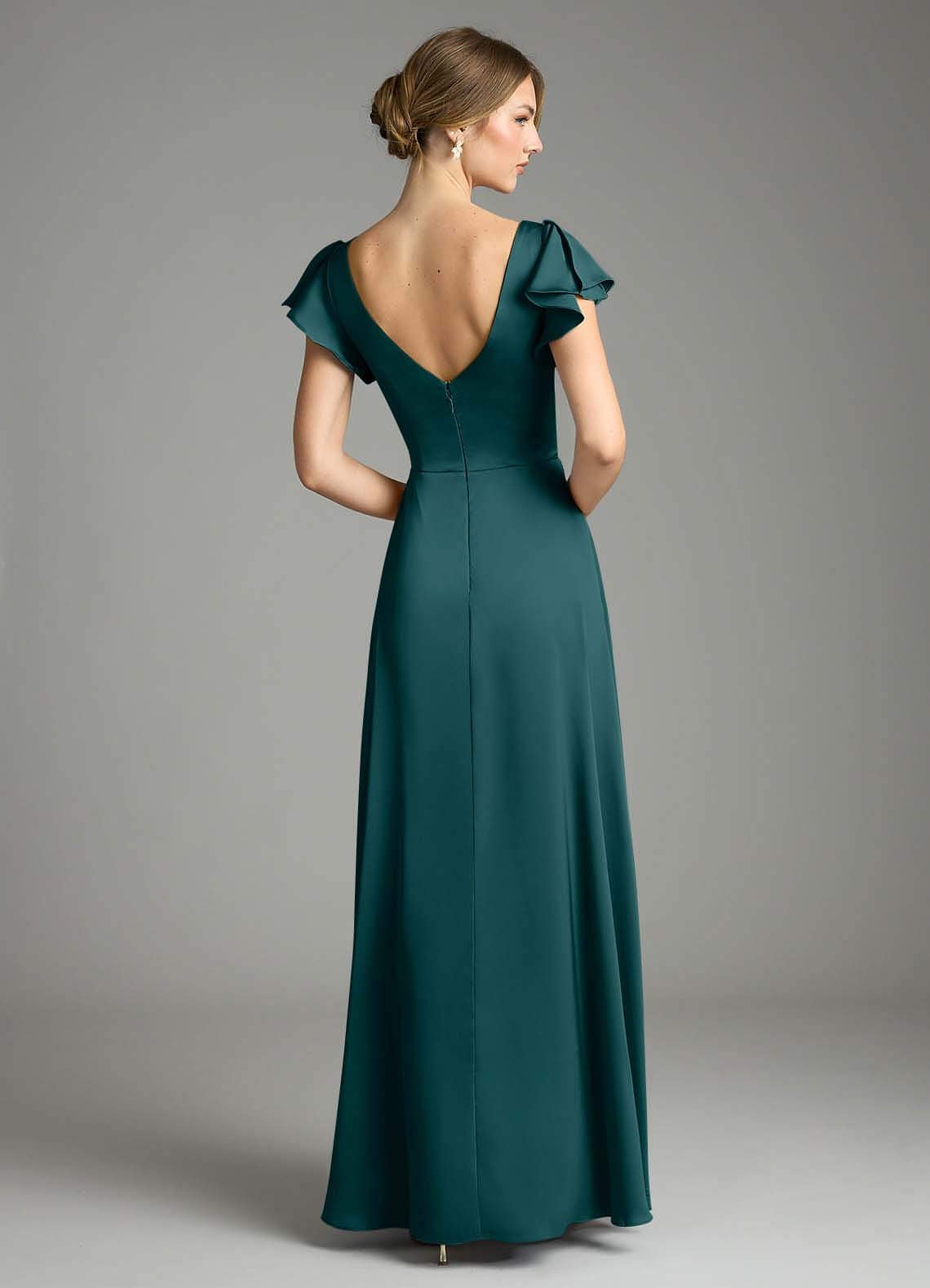 Omari A-Line V-Neck Stretch Satin Bridesmaid Dress in Pine