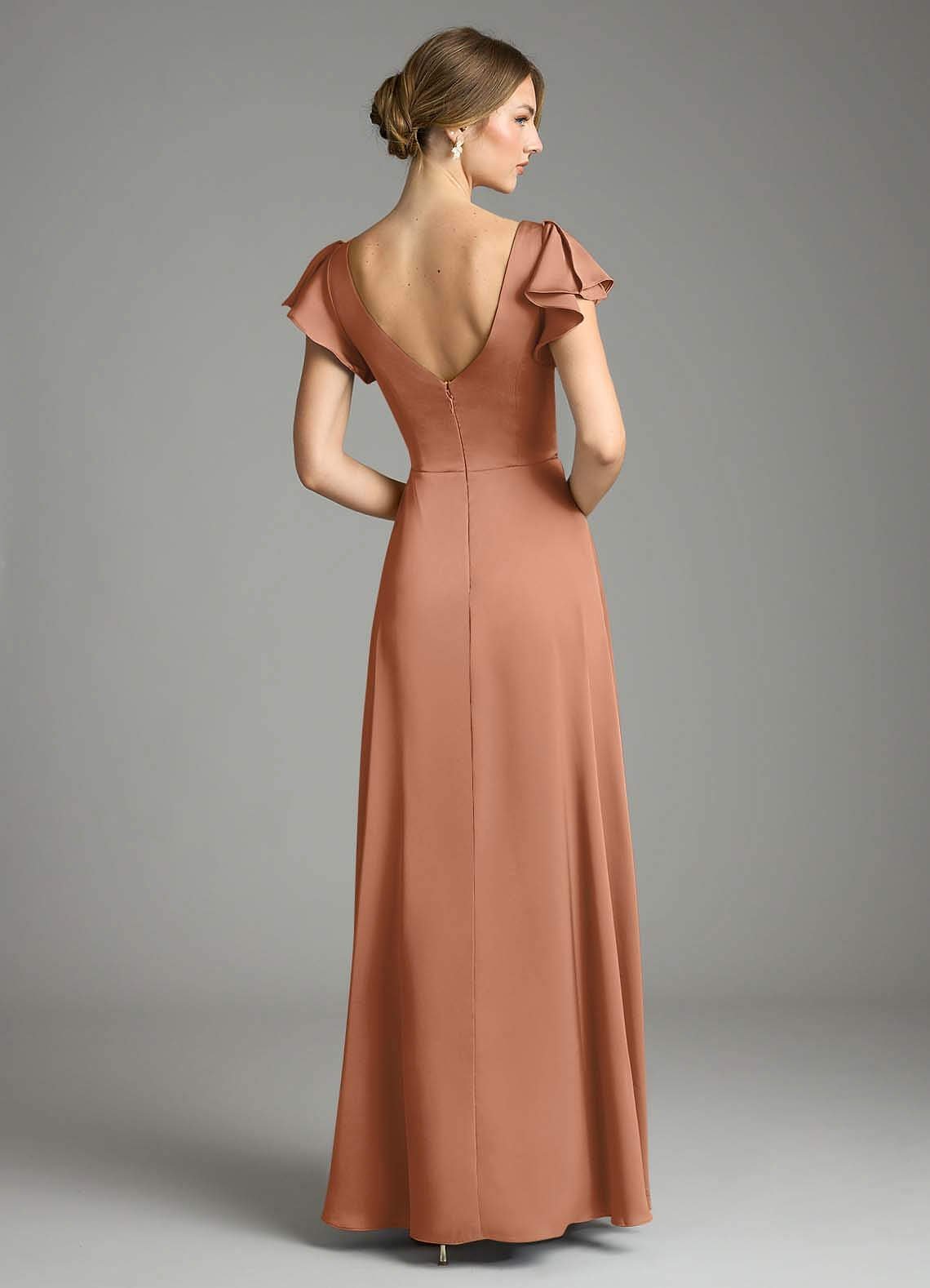 Omari A-Line V-Neck Stretch Satin Bridesmaid Dress in Bronzer