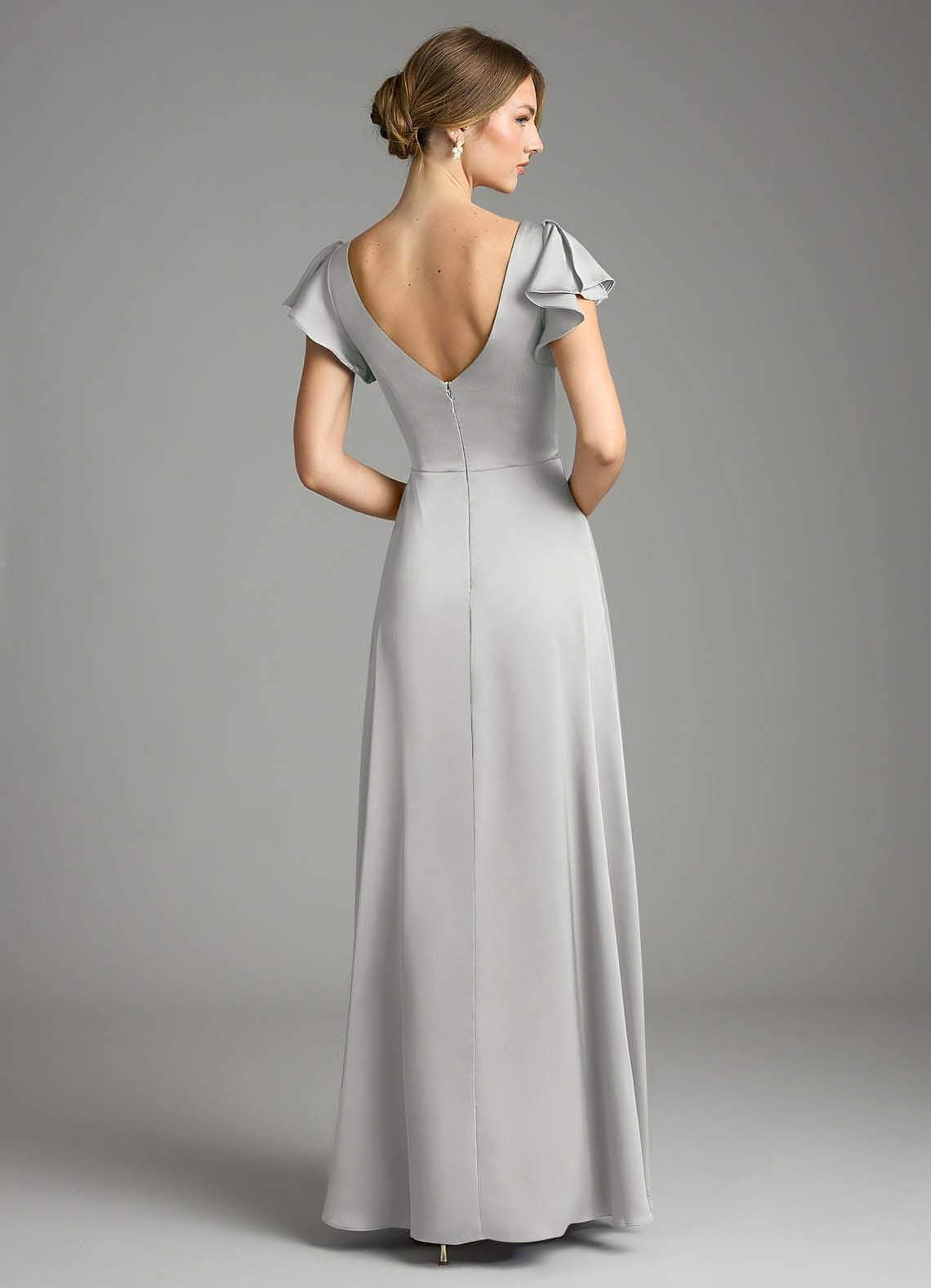 Omari A-Line V-Neck Stretch Satin Bridesmaid Dress in Silver