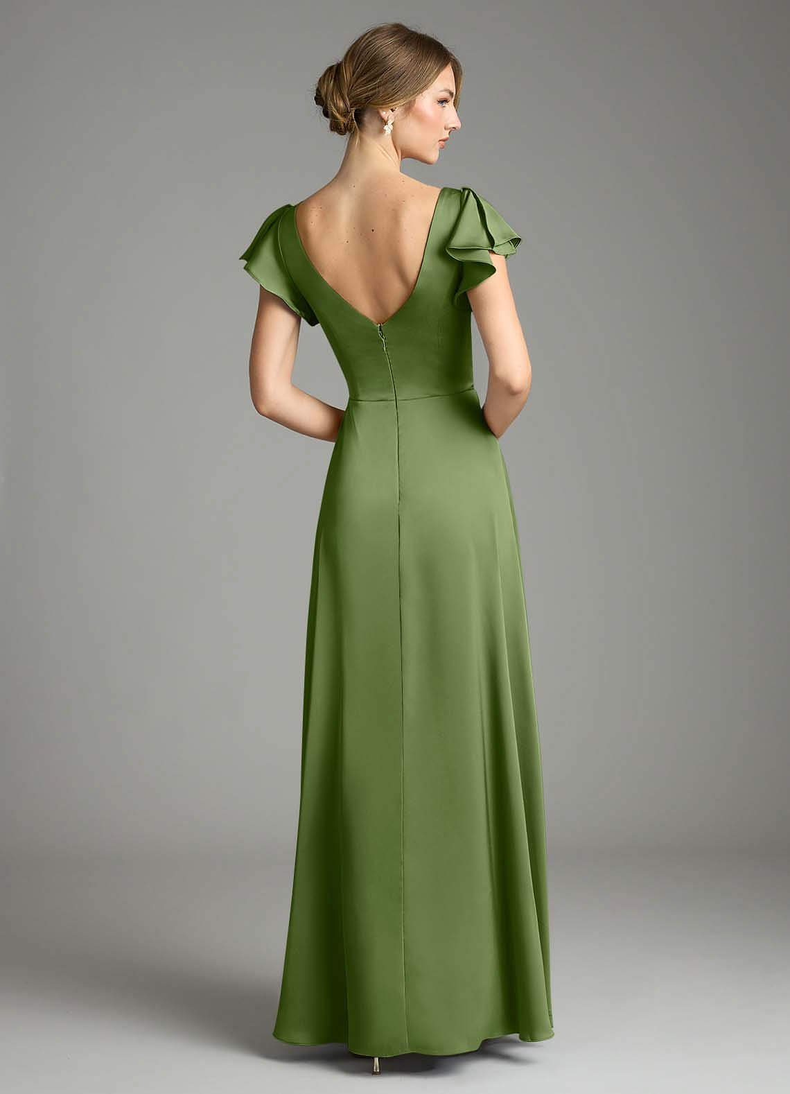 Omari A-Line V-Neck Stretch Satin Bridesmaid Dress in Juniper