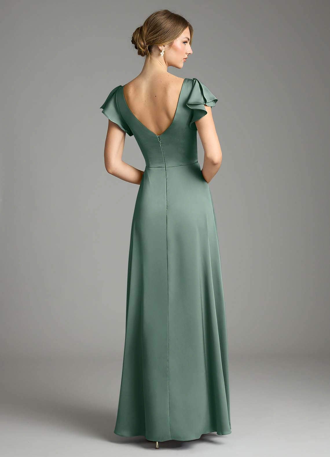 Omari A-Line V-Neck Stretch Satin Bridesmaid Dress in Eucalyptus
