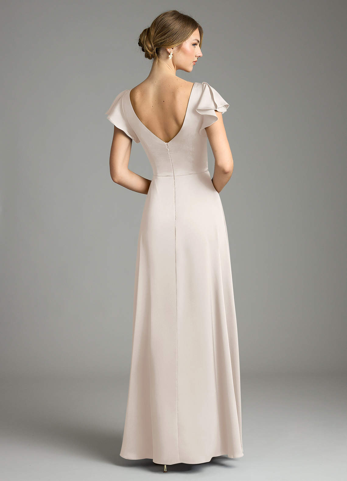 Omari A-Line V-Neck Stretch Satin Bridesmaid Dress in White Alabaster