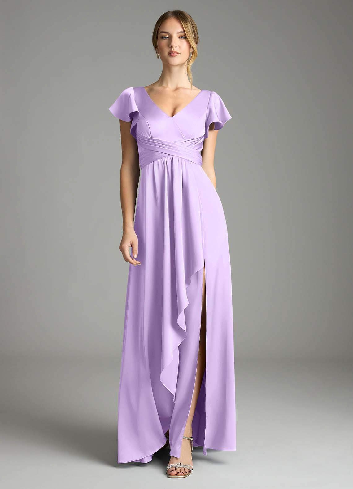 Omari A-Line V-Neck Stretch Satin Bridesmaid Dress in Lilac