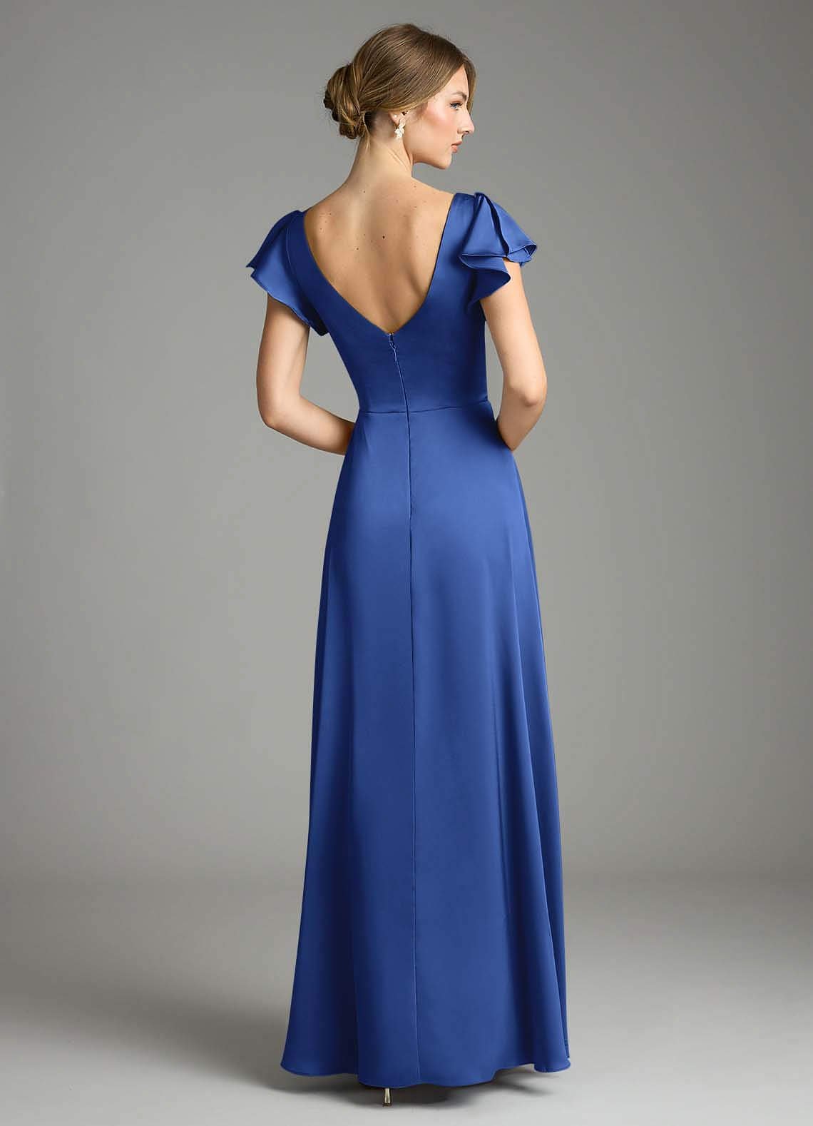Omari A-Line V-Neck Stretch Satin Bridesmaid Dress in Royal Blue