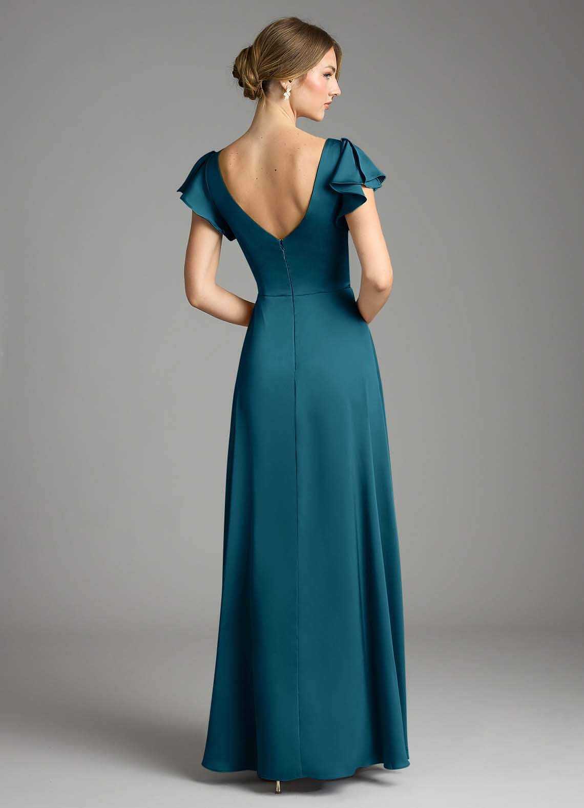 Omari A-Line V-Neck Stretch Satin Bridesmaid Dress in Ink Blue