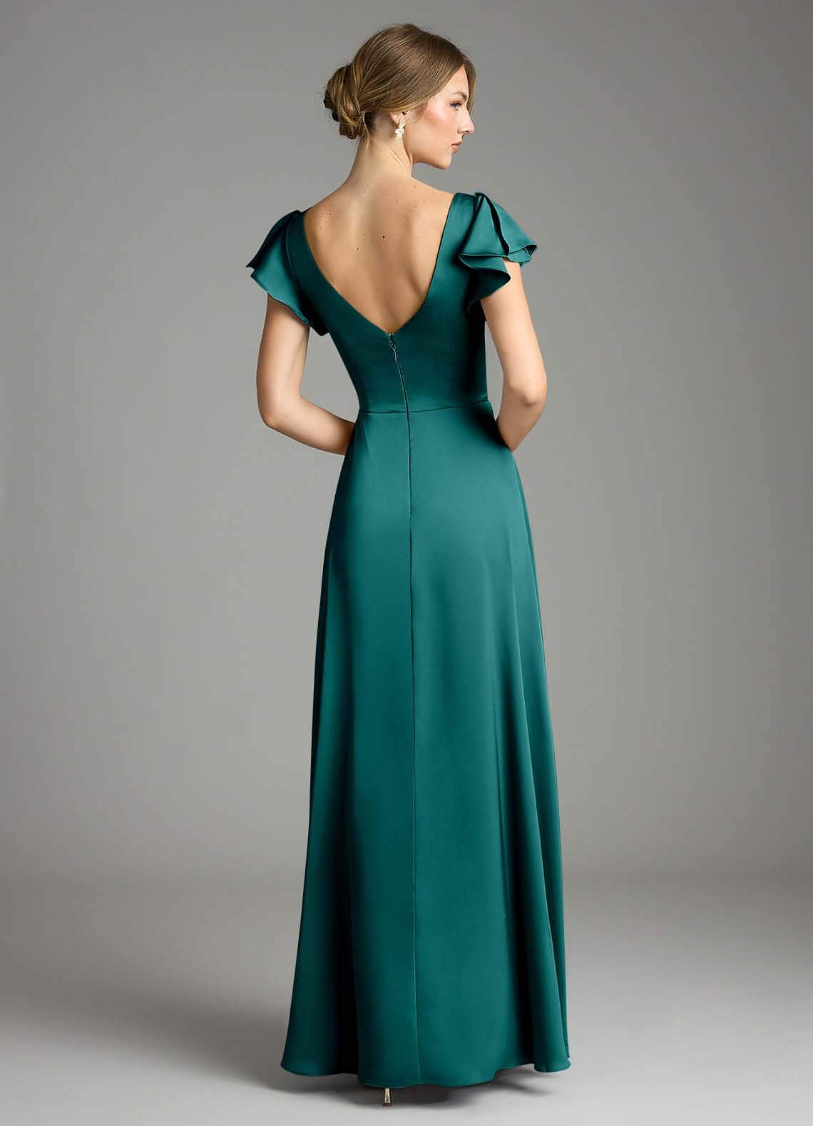 Omari A-Line V-Neck Stretch Satin Bridesmaid Dress in Peacock