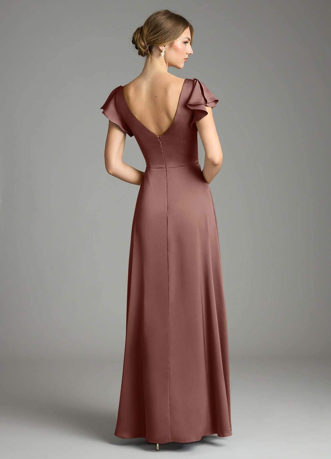 Omari A-Line V-Neck Stretch Satin Bridesmaid Dress in Espresso