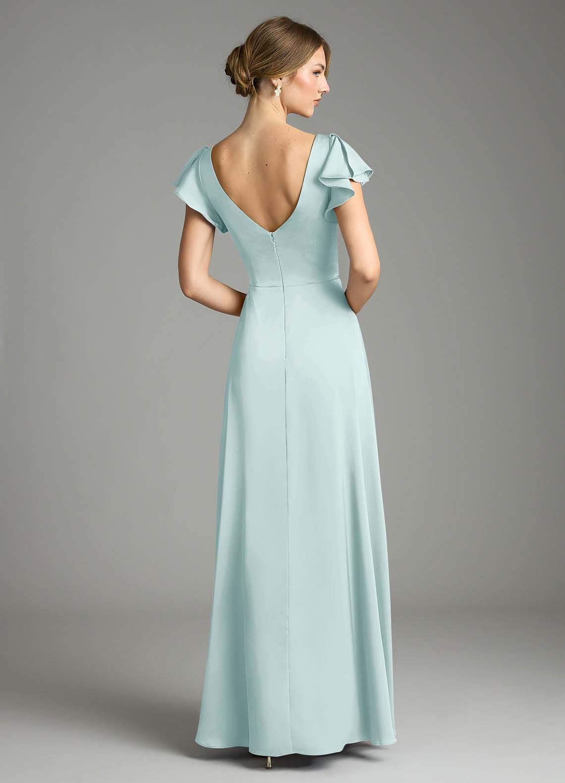 Omari A-Line V-Neck Stretch Satin Bridesmaid Dress in Mist