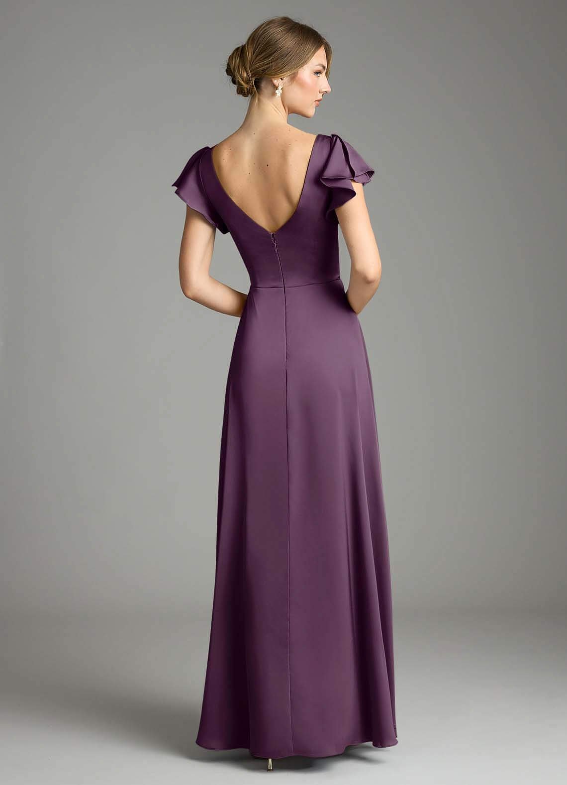 Omari A-Line V-Neck Stretch Satin Bridesmaid Dress in Plum
