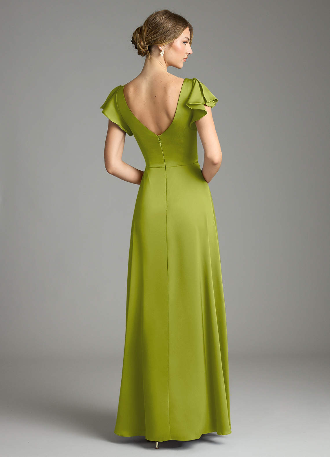 Omari A-Line V-Neck Stretch Satin Bridesmaid Dress in Lemongrass
