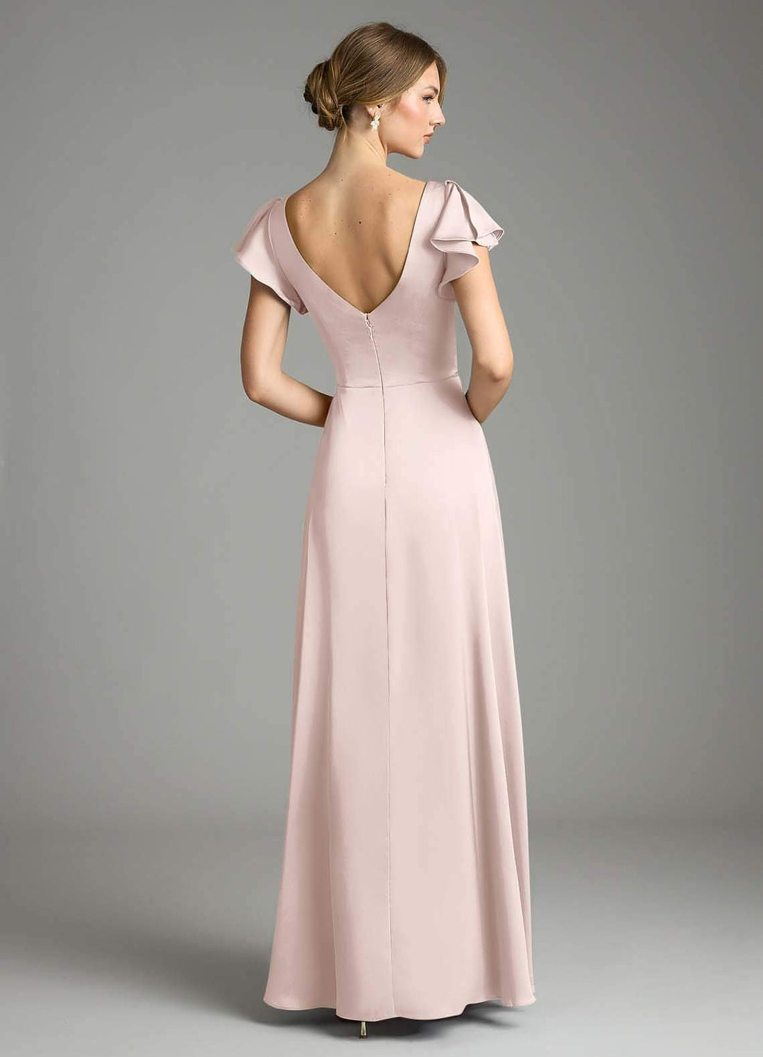 Omari A-Line V-Neck Stretch Satin Bridesmaid Dress in Blushing Pink
