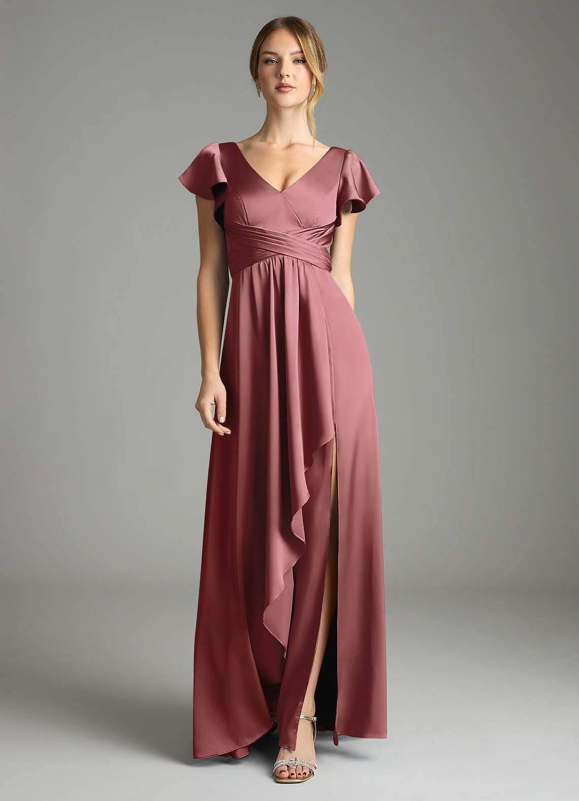 Omari A-Line V-Neck Stretch Satin Bridesmaid Dress in Amethyst