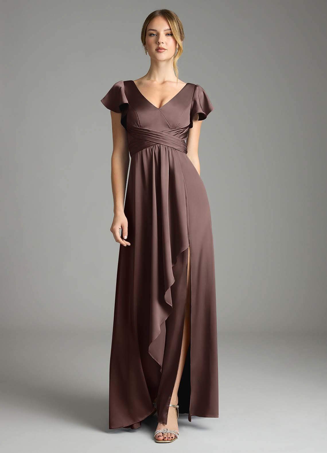 Omari A-Line V-Neck Stretch Satin Bridesmaid Dress in Ganache