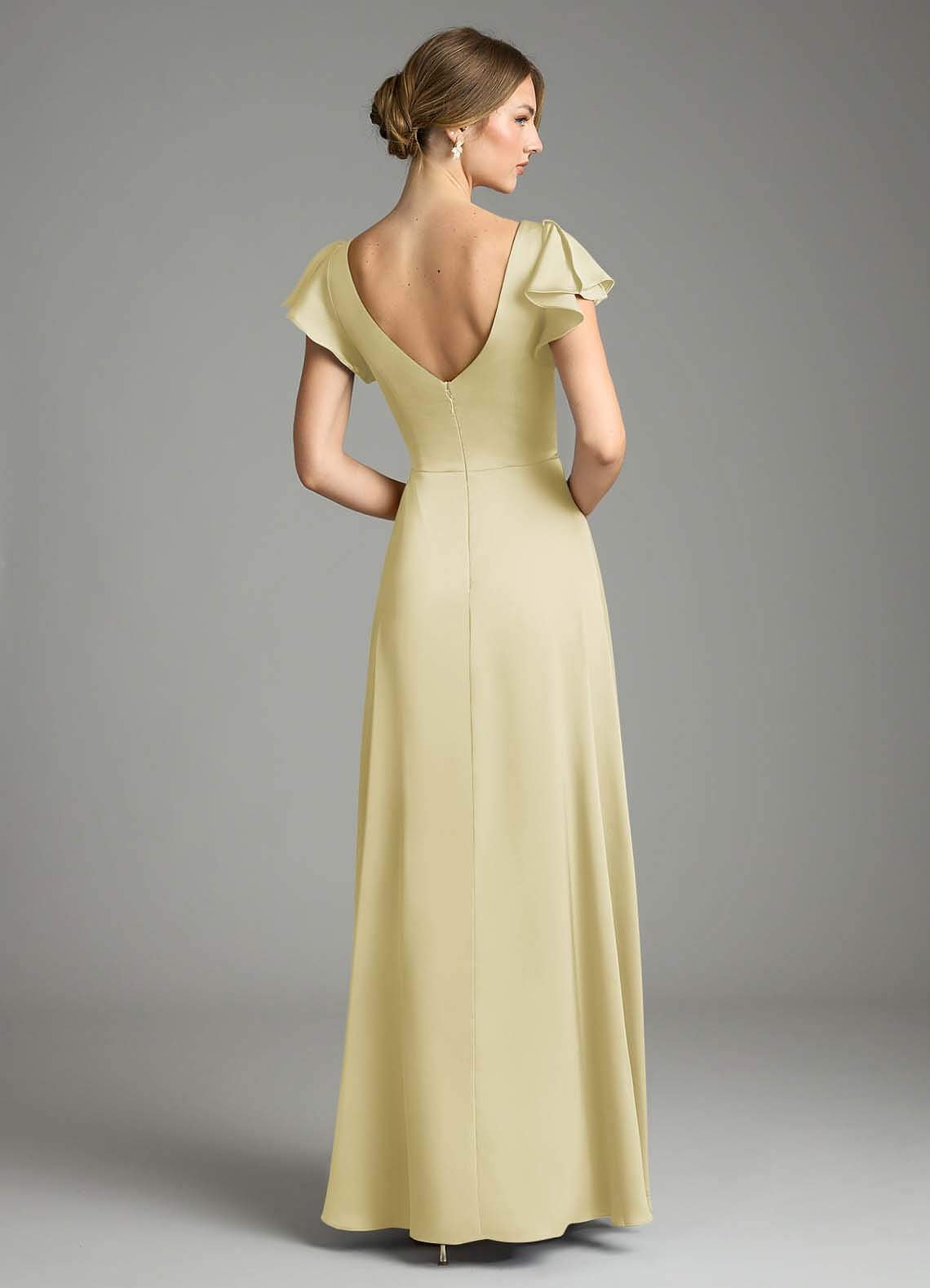 Omari A-Line V-Neck Stretch Satin Bridesmaid Dress in Lemon Sorbet