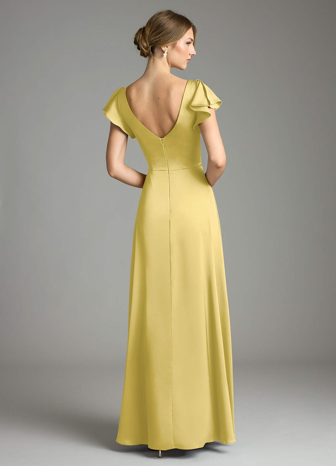 Omari A-Line V-Neck Stretch Satin Bridesmaid Dress in Canary