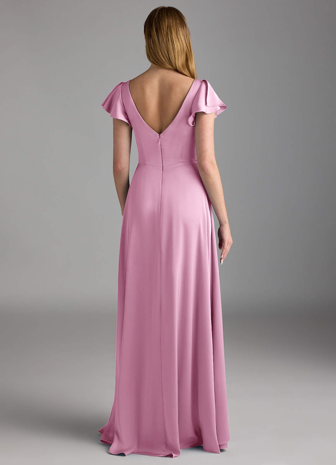Omari A-Line V-Neck Stretch Satin Bridesmaid Dress in candy pink