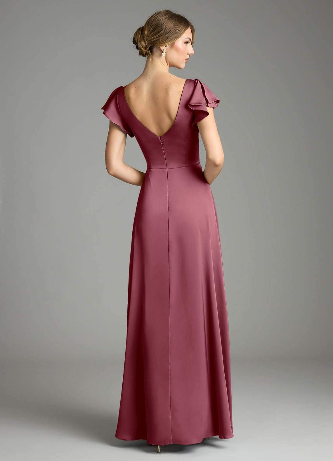 Omari A-Line V-Neck Stretch Satin Bridesmaid Dress in Desert Rose
