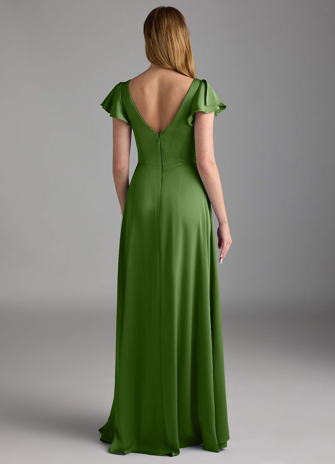 Omari A-Line V-Neck Stretch Satin Bridesmaid Dress in Basil