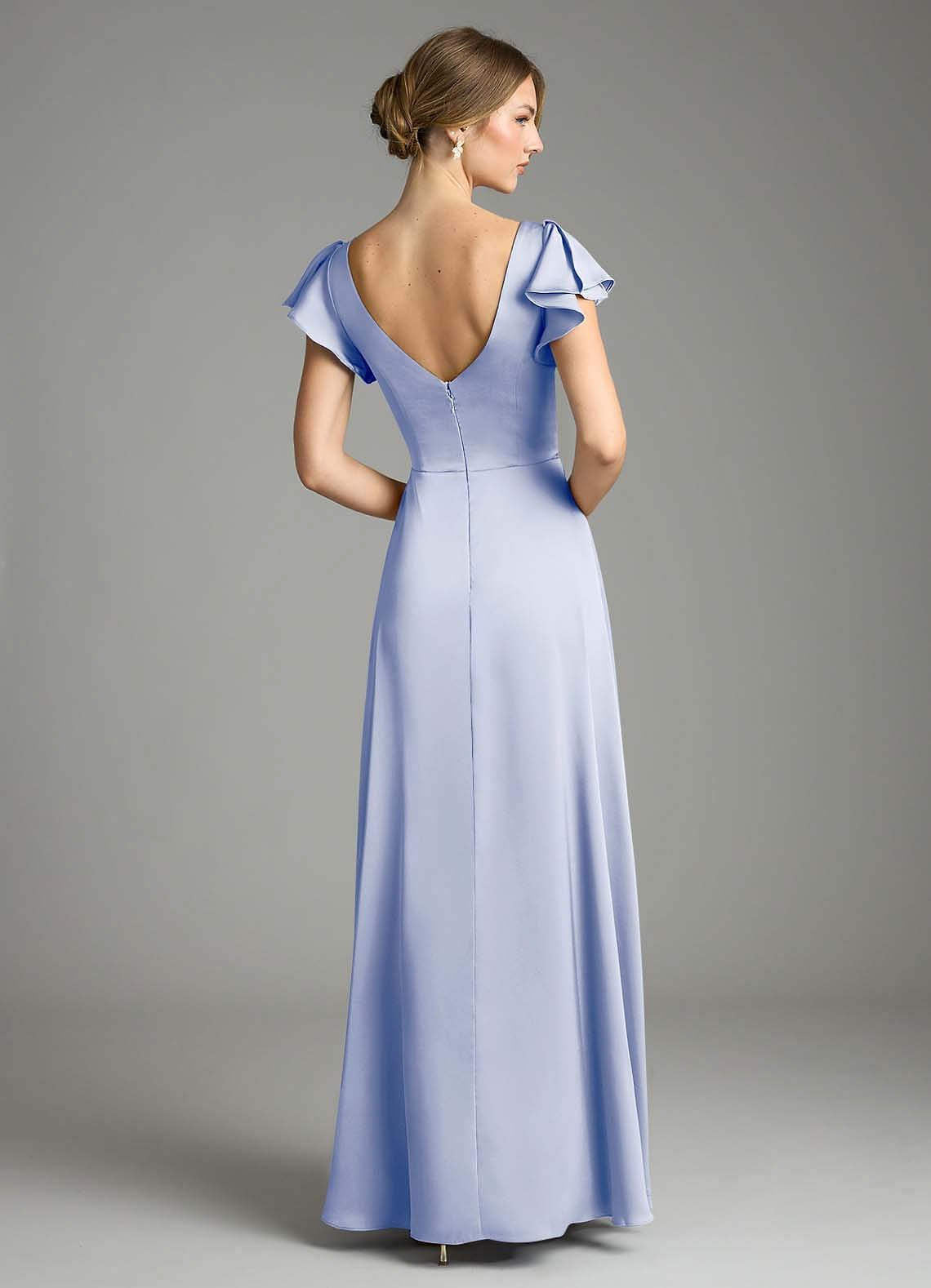 Omari A-Line V-Neck Stretch Satin Bridesmaid Dress in Ice