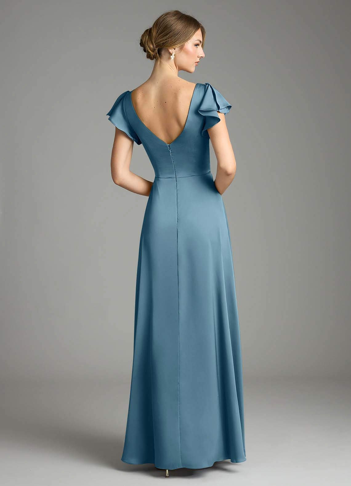 Omari A-Line V-Neck Stretch Satin Bridesmaid Dress in Bermuda