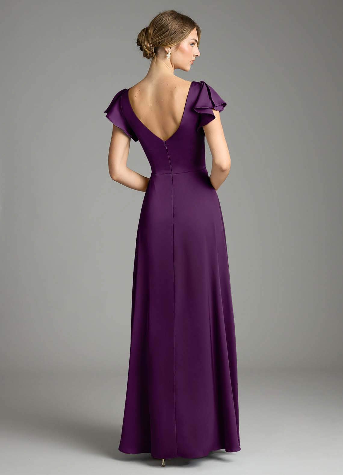 Omari A-Line V-Neck Stretch Satin Bridesmaid Dress in Grape