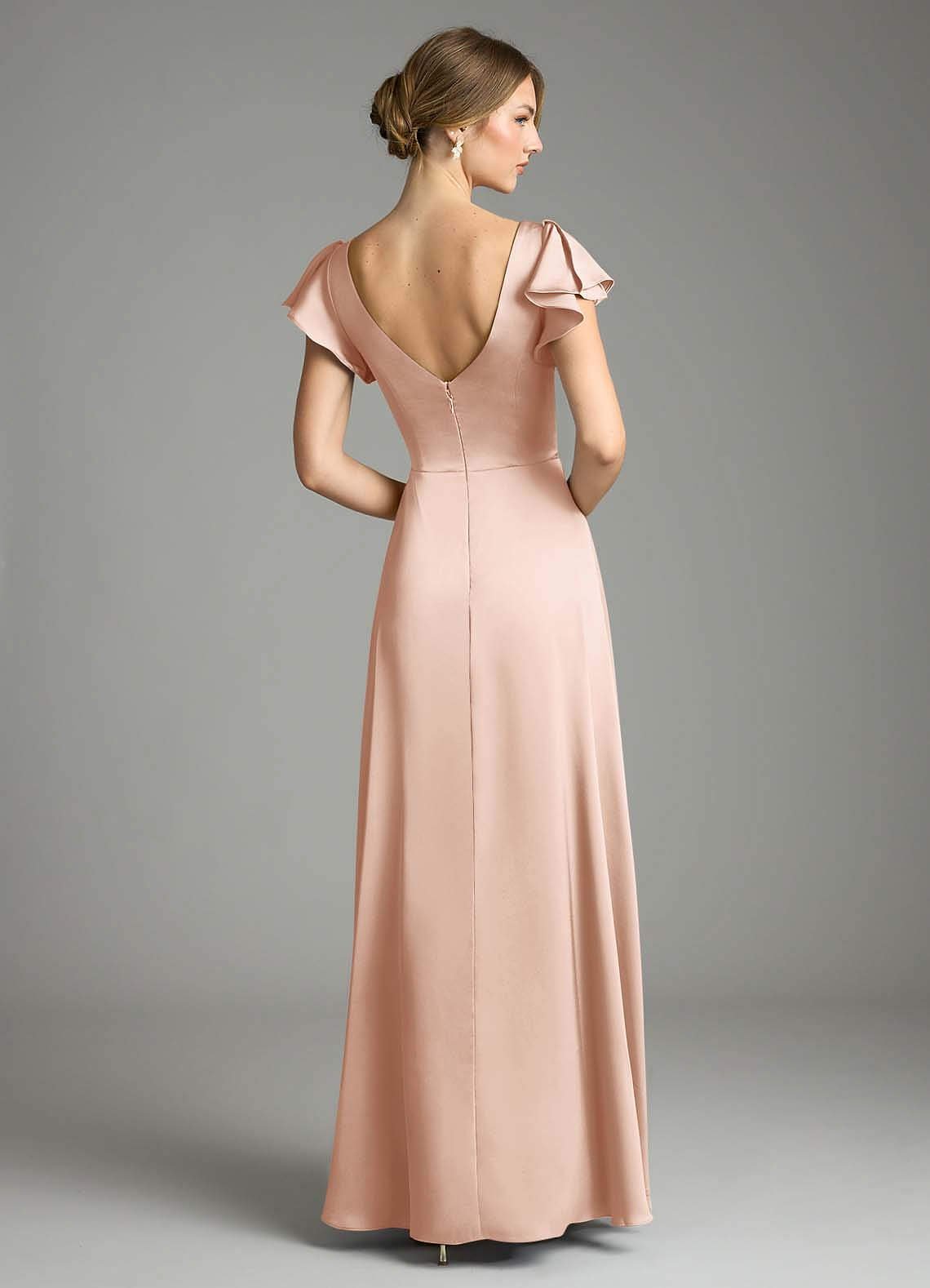 Omari A-Line V-Neck Stretch Satin Bridesmaid Dress in rose gold