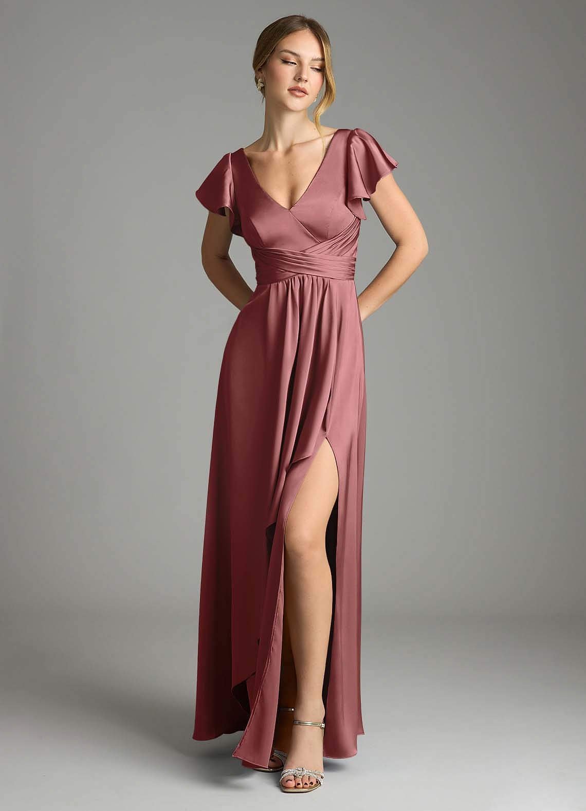 Omari A-Line V-Neck Stretch Satin Bridesmaid Dress in Amethyst