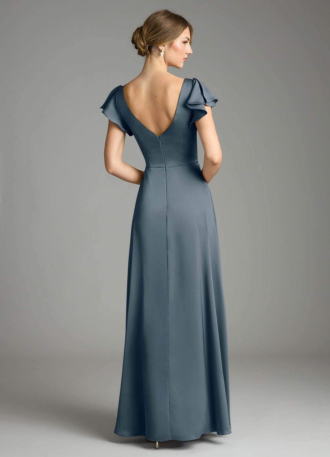 Omari A-Line V-Neck Stretch Satin Bridesmaid Dress in Twilight