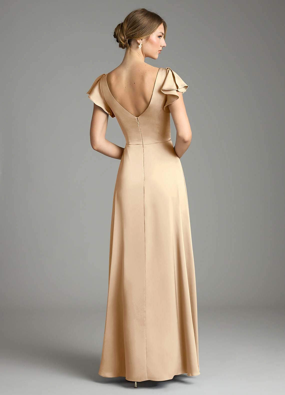 Omari A-Line V-Neck Stretch Satin Bridesmaid Dress in Champagne