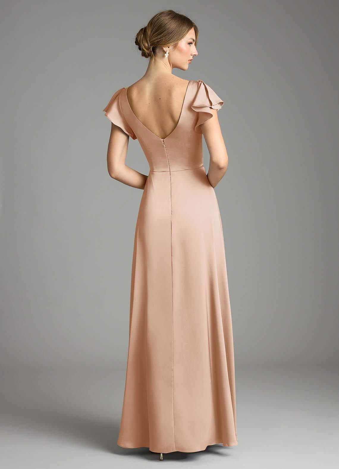Omari A-Line V-Neck Stretch Satin Bridesmaid Dress in English Rose