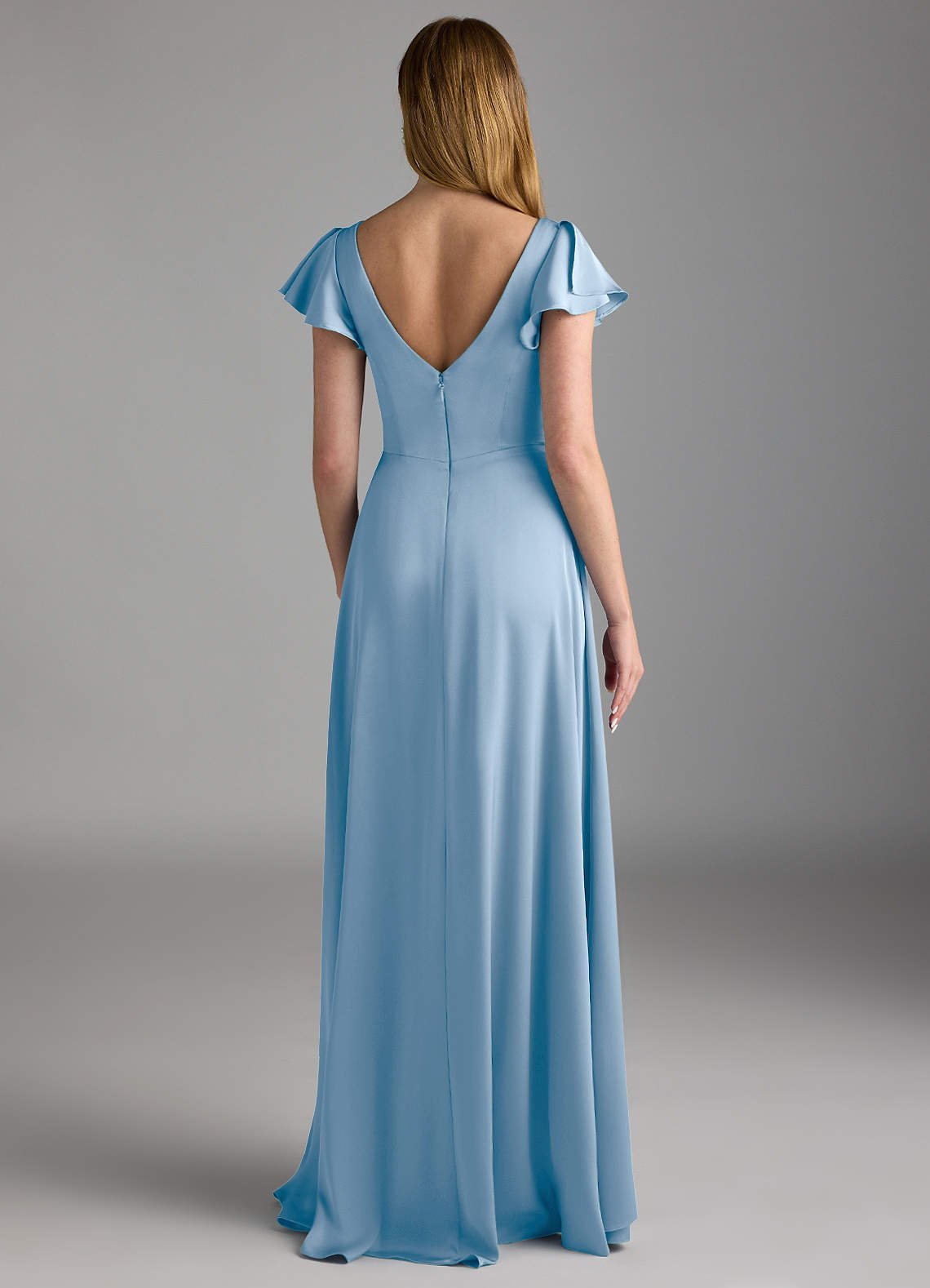 Omari A-Line V-Neck Stretch Satin Bridesmaid Dress in Powder Blue