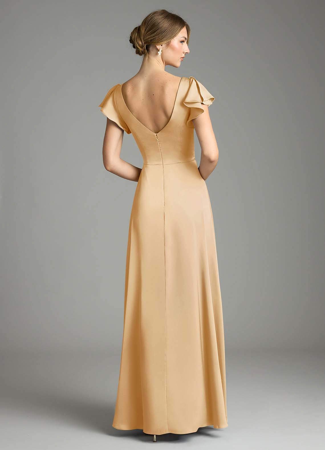Omari A-Line V-Neck Stretch Satin Bridesmaid Dress in Gold