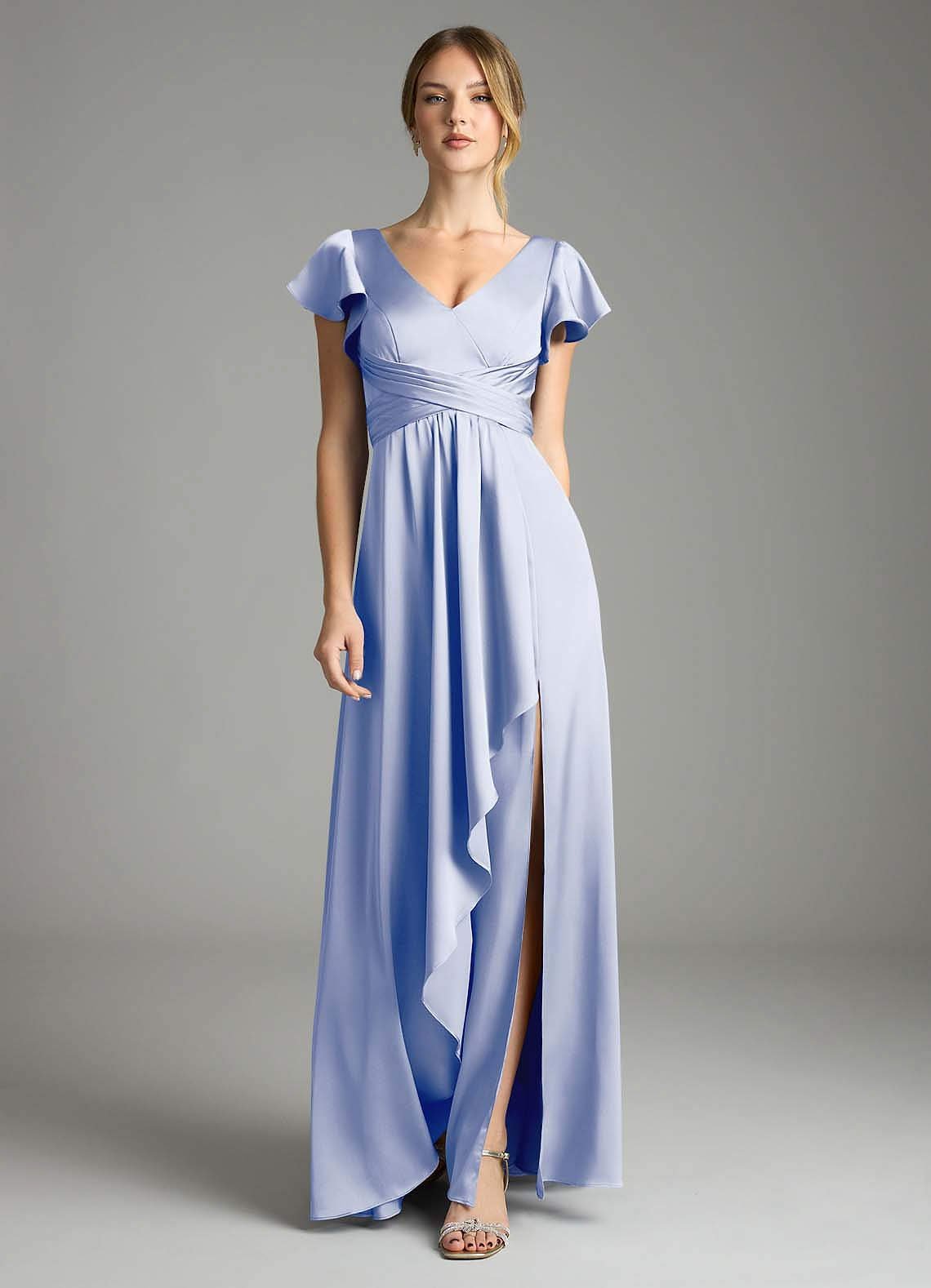 Omari A-Line V-Neck Stretch Satin Bridesmaid Dress in Ice