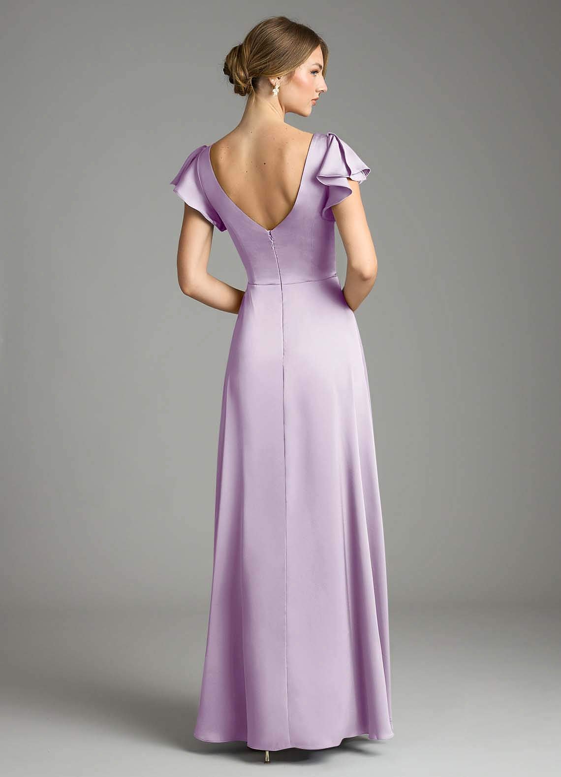 Omari A-Line V-Neck Stretch Satin Bridesmaid Dress in Frosted Lilac