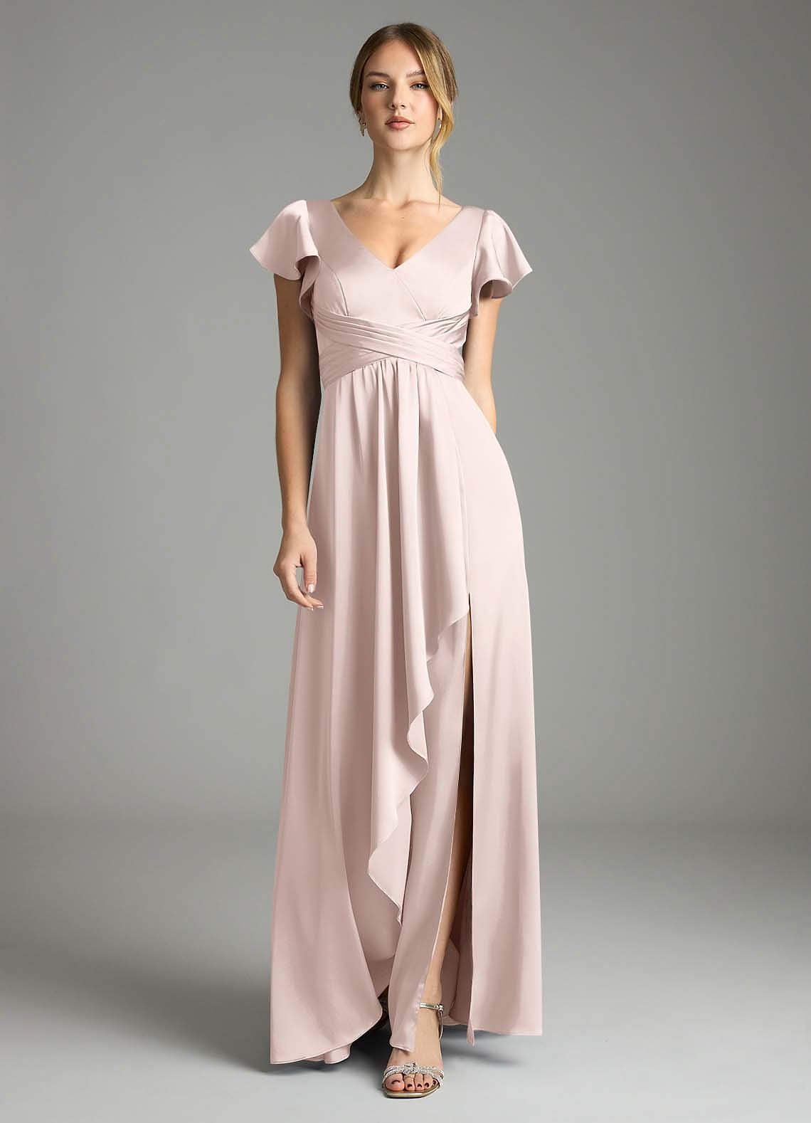 Omari A-Line V-Neck Stretch Satin Bridesmaid Dress in Blushing Pink