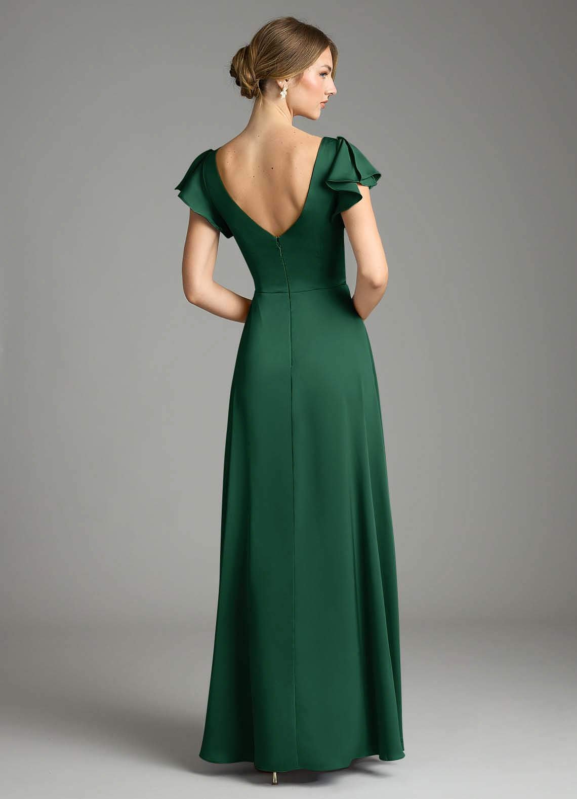 Omari A-Line V-Neck Stretch Satin Bridesmaid Dress in Dark Green