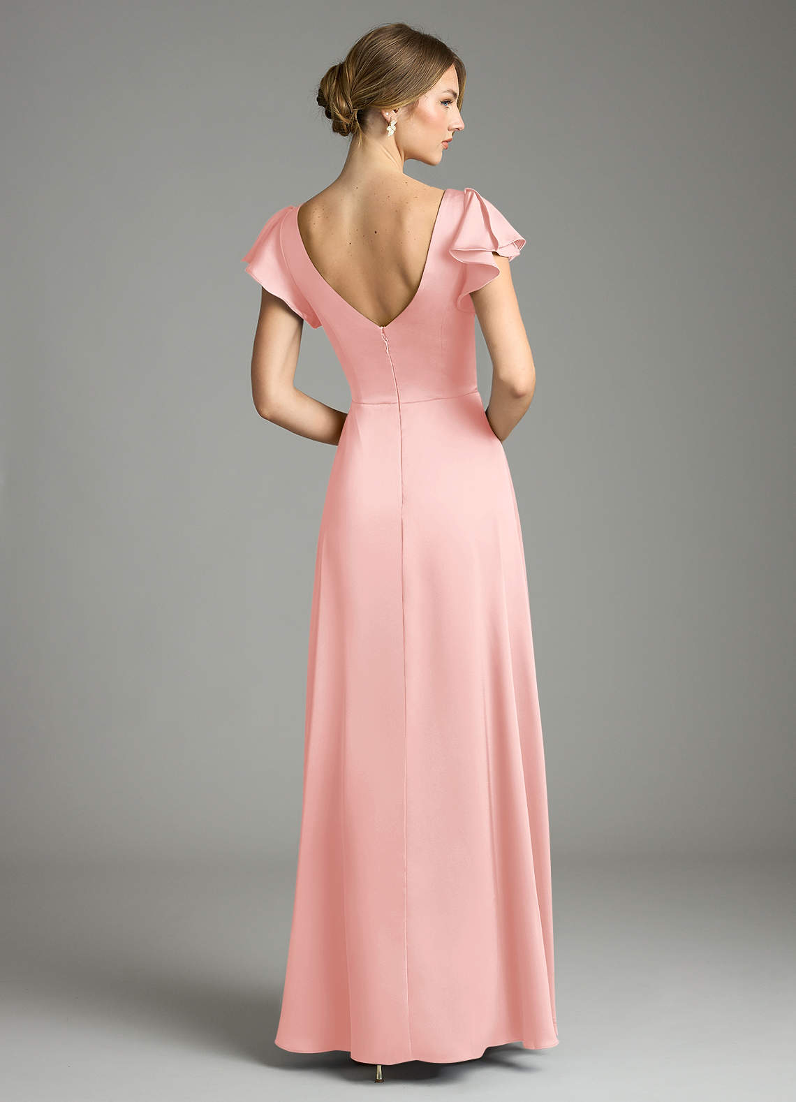 Omari A-Line V-Neck Stretch Satin Bridesmaid Dress in Powder Pink