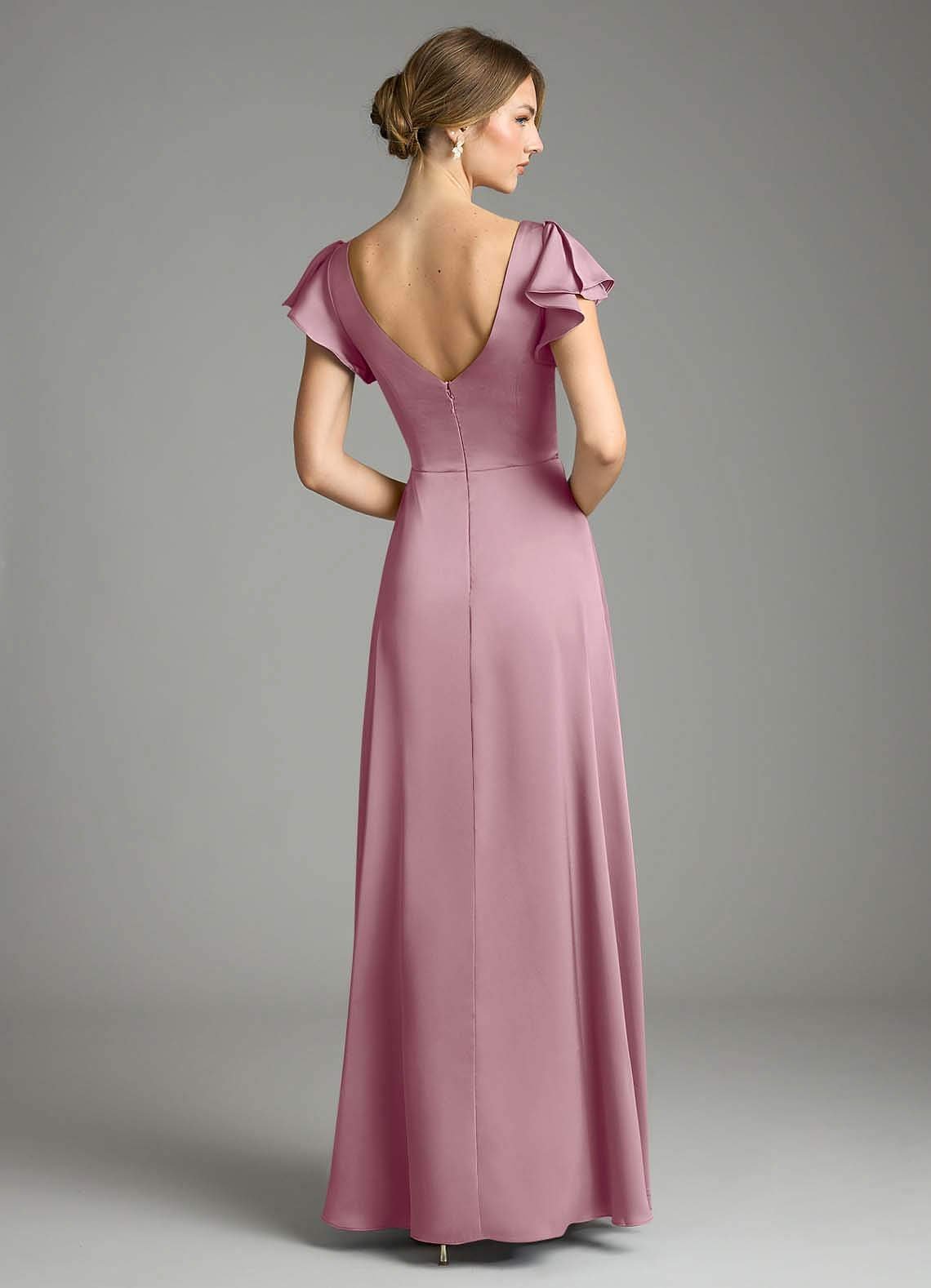 Omari A-Line V-Neck Stretch Satin Bridesmaid Dress in Vintage Mauve