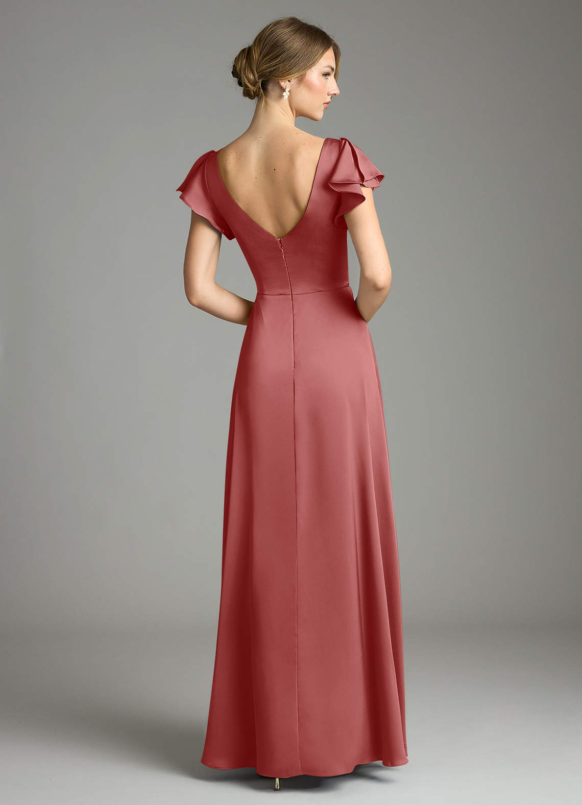 Omari A-Line V-Neck Stretch Satin Bridesmaid Dress in Antique Rose