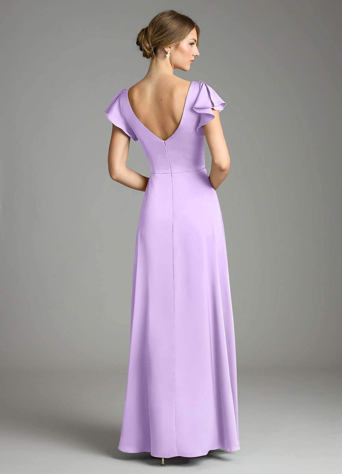 Omari A-Line V-Neck Stretch Satin Bridesmaid Dress in Lilac