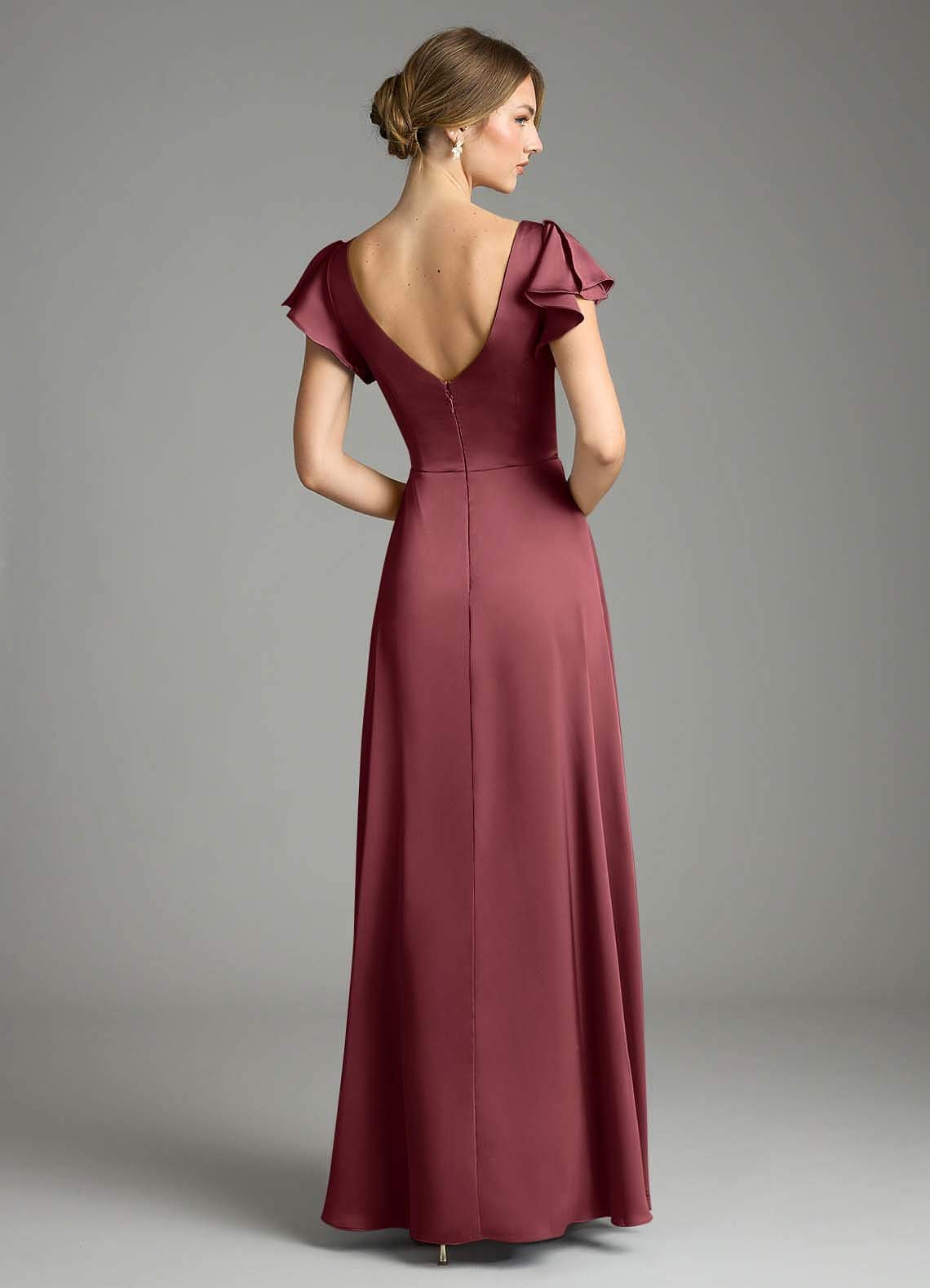 Omari A-Line V-Neck Stretch Satin Bridesmaid Dress in Merlot