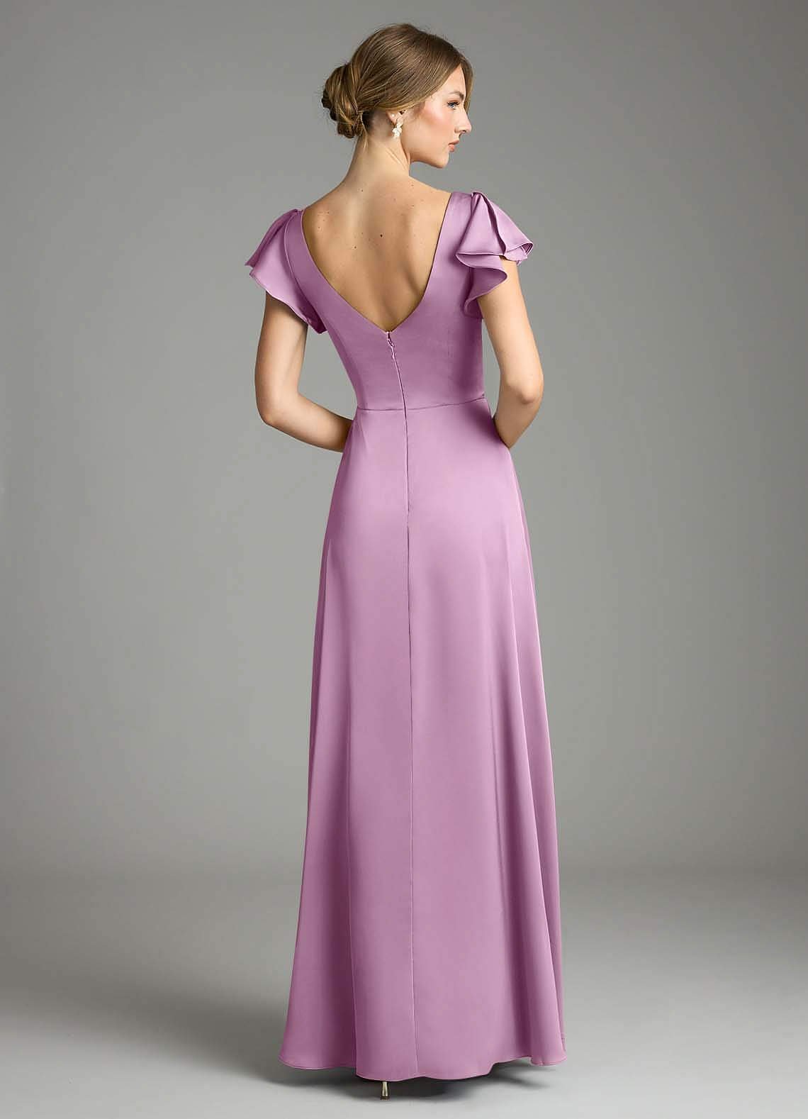 Omari A-Line V-Neck Stretch Satin Bridesmaid Dress in Wisteria