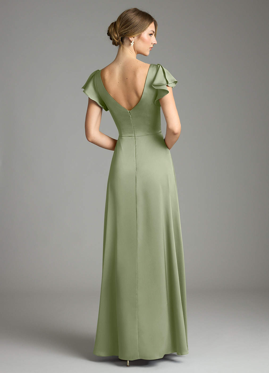 Omari A-Line V-Neck Stretch Satin Bridesmaid Dress in Pistachio
