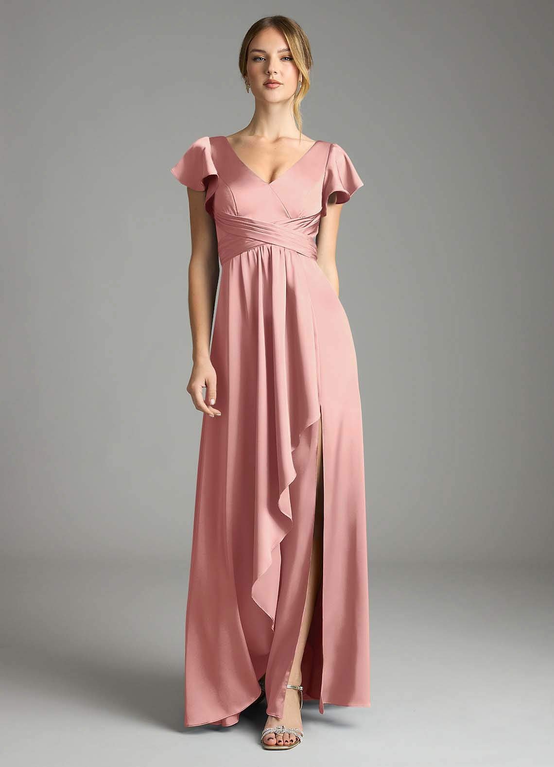 Omari A-Line V-Neck Stretch Satin Bridesmaid Dress in Rosette