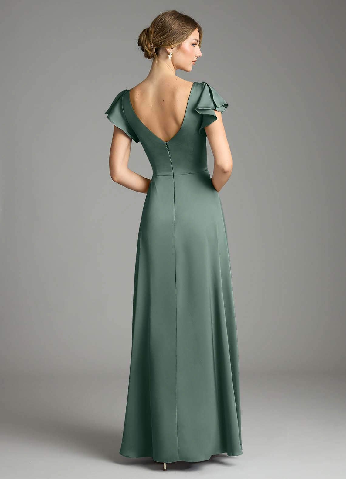 Omari A-Line V-Neck Stretch Satin Bridesmaid Dress in Sea Moss