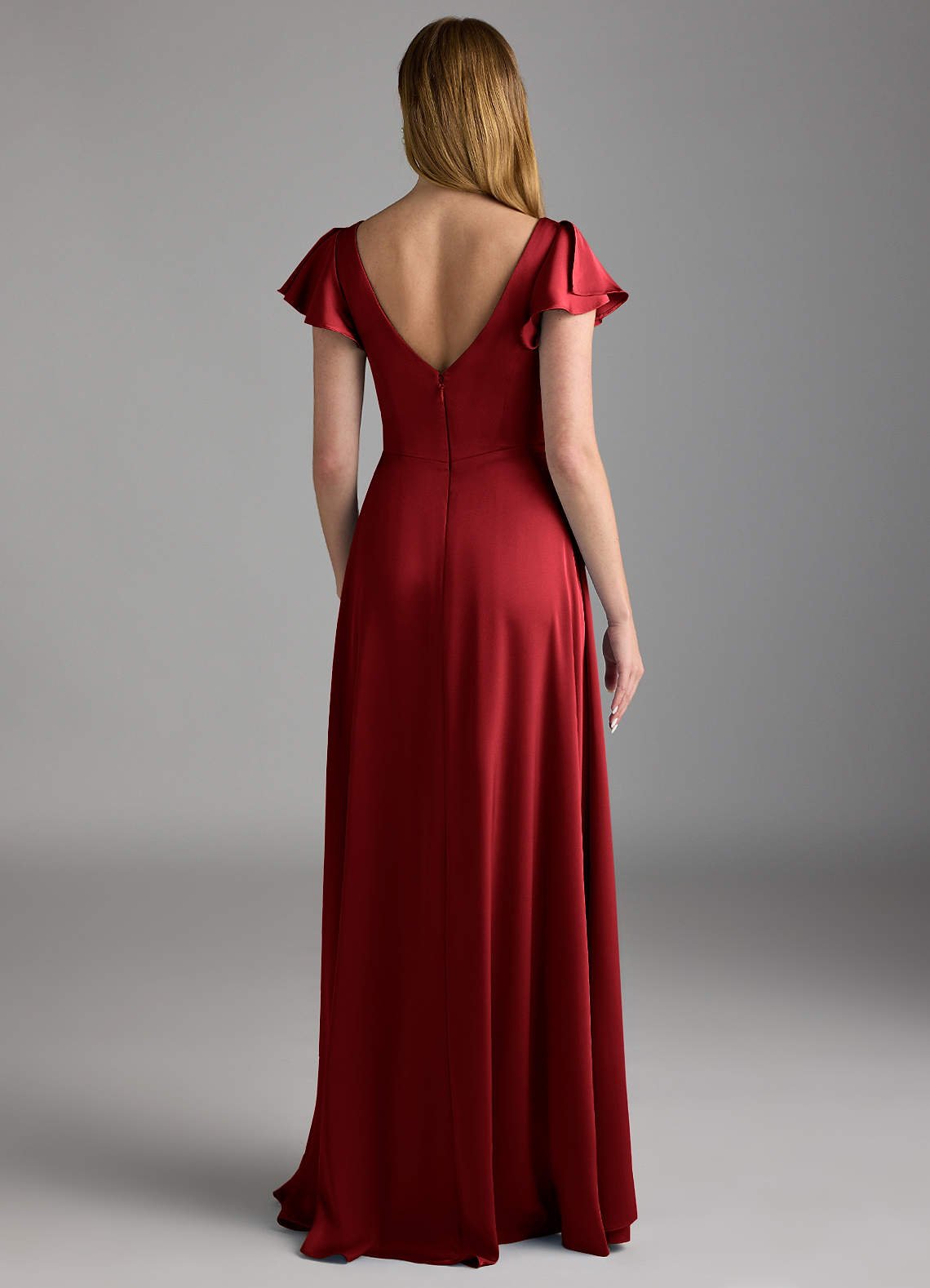 Omari A-Line V-Neck Stretch Satin Bridesmaid Dress in Scarlet